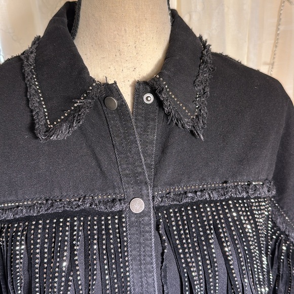 Zara Black Jean Jacket with Fringe Detailing, ,XS - Picture 3 of 7
